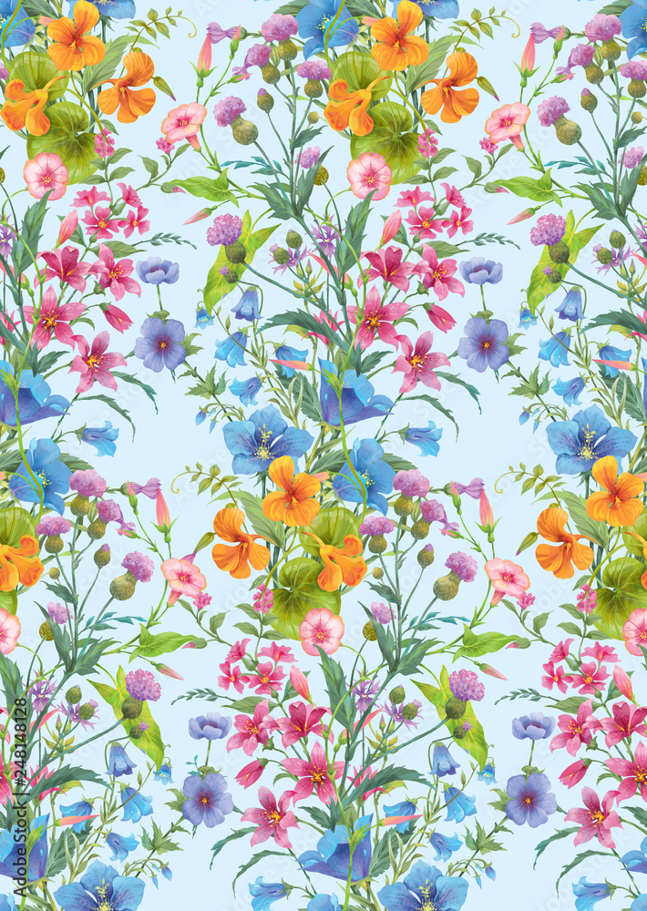 Mix of summer flowers. Seamless background pattern version 4