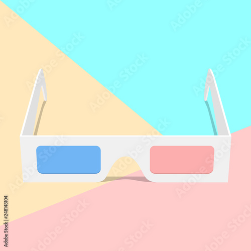 flat lay modern 3d glasses icon with shadow on pastel colored blue and pink background