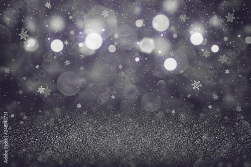 purple cute shiny glitter lights defocused bokeh abstract background with falling snow flakes fly, festal mockup texture with blank space for your content