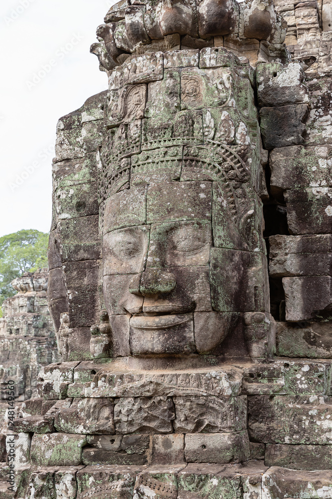face on the towers of Angkor Thom temple, Siem Reap, Cambodia, Asia