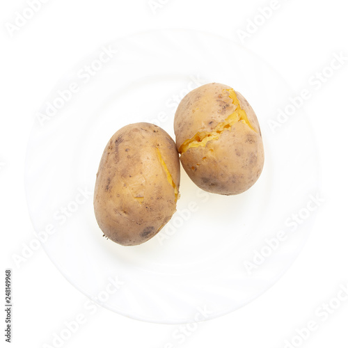 Boiled potatoes in a plate isolated on white background