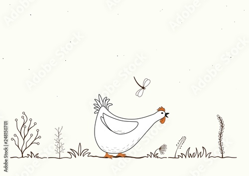 Card with funny cartoon chicken