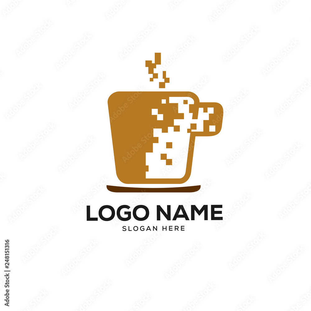 Coffee Cup Logo Designs Concept, Pixel Coffee Logo Designs Template Coffee Cup Logo Designs Concept, Pixel Coffee Logo Designs Template