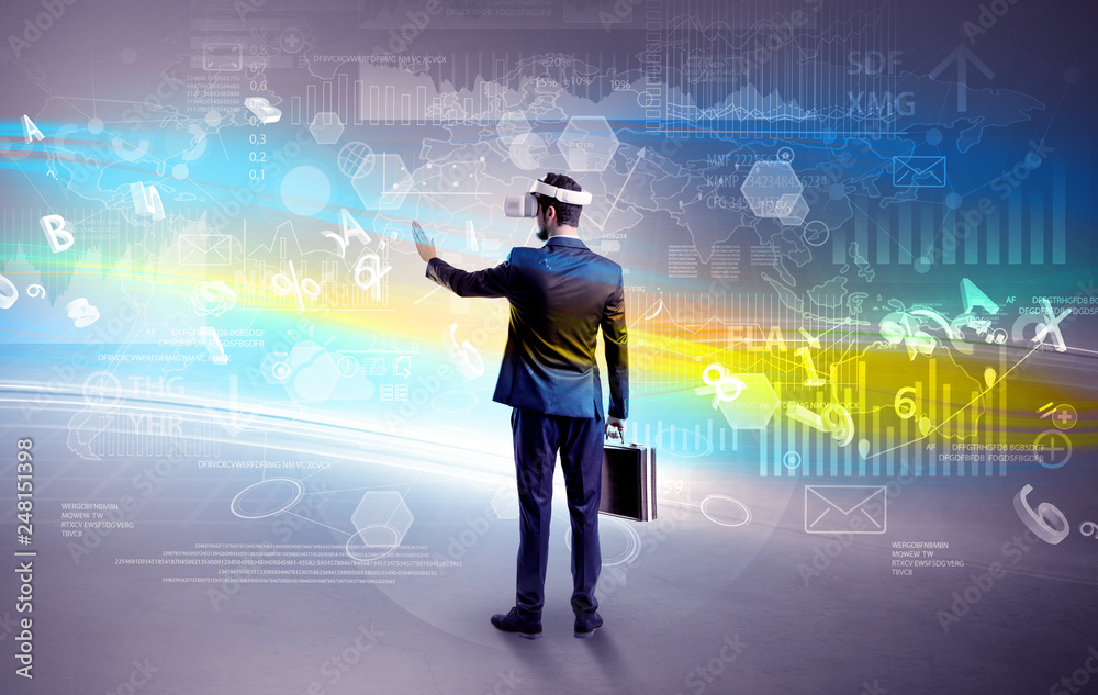 Businessman checking 3d reports and datas with vj glasses
