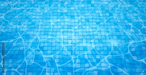 Swimming pool bottom caustics ripple and flow with waves background. Summer background. Texture of water surface. Overhead view. Vector illustration background © mari