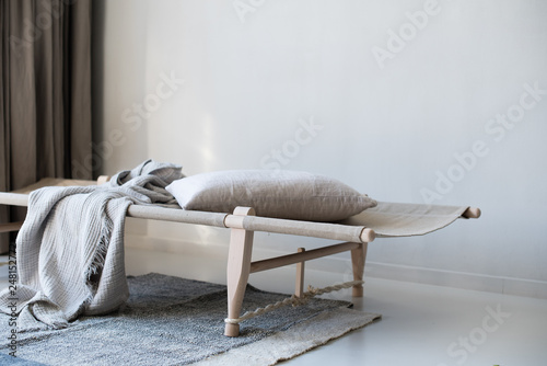 Tagesbett in Raum mit monochromer, skandinavischer Inneneinrichtung photo