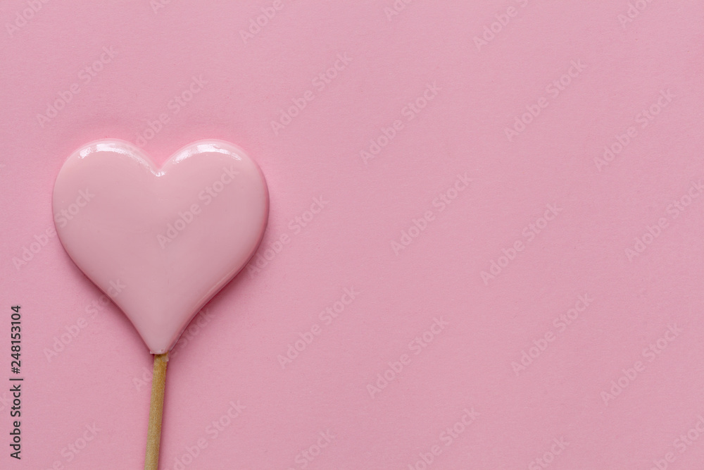 Valentine day background with hearts. Pink background. Top view