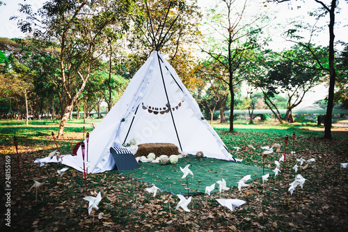 small teepee tent outdoor for enjoy natural outside in forest