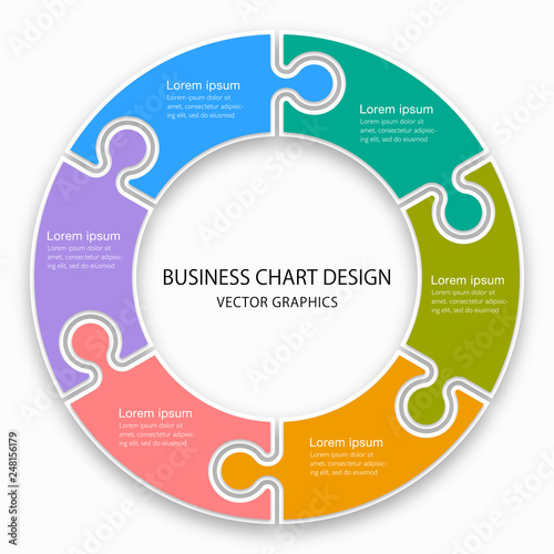 Business Chart Design, 6 Division, Jigsaw Puzzle Pattern.