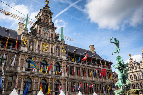  City Hall and Brabo fountain on the Great Market Square of Antwerp, Belgium photo