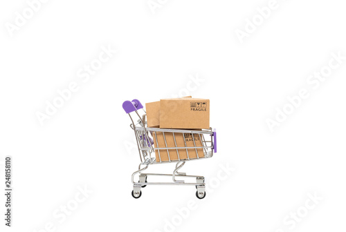 Paper boxes in a trolley 