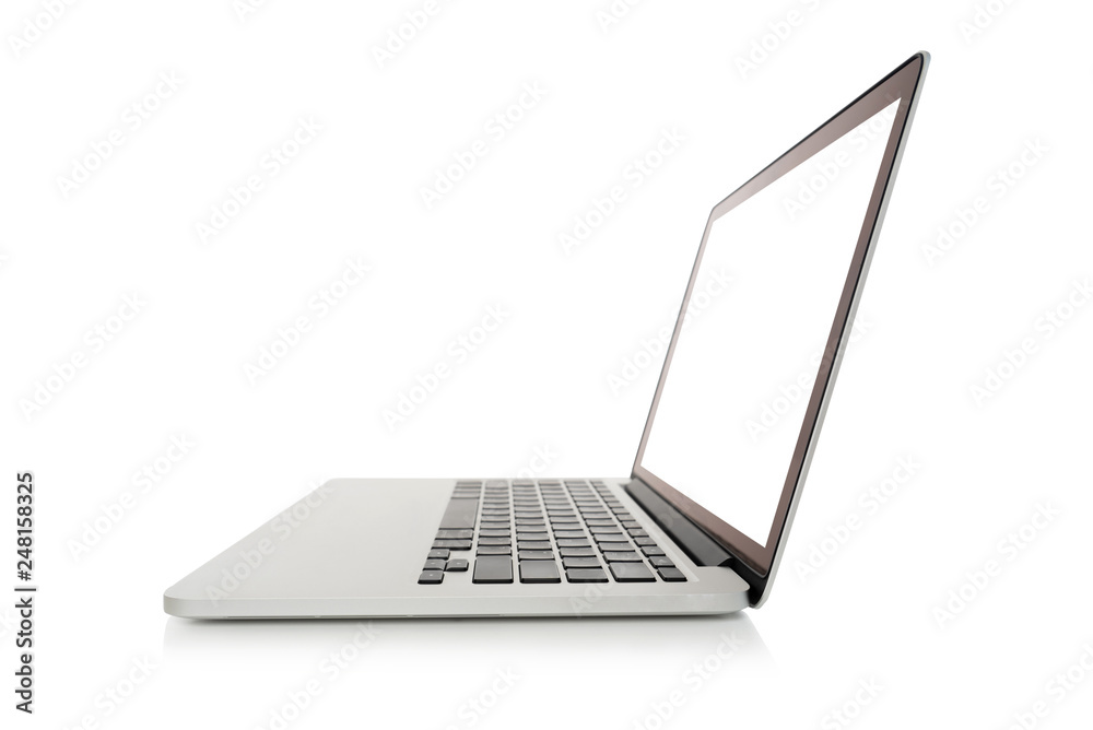 Laptop with blank white screen on white background Laptop with blank white screen on white background