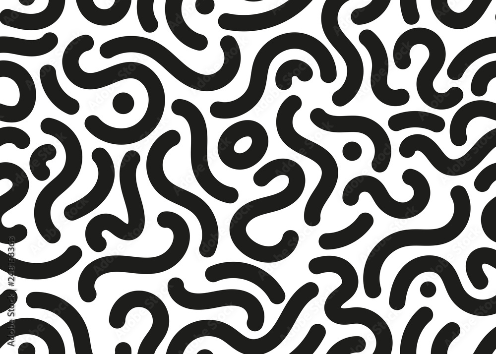 Abstract curvy lines seamless pattern. Simple vector background