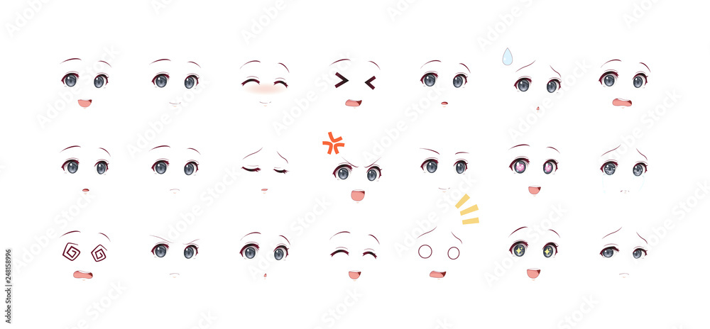 Kawaii Faces Clip Art Cute Face Expressions Japanese Anime - Etsy