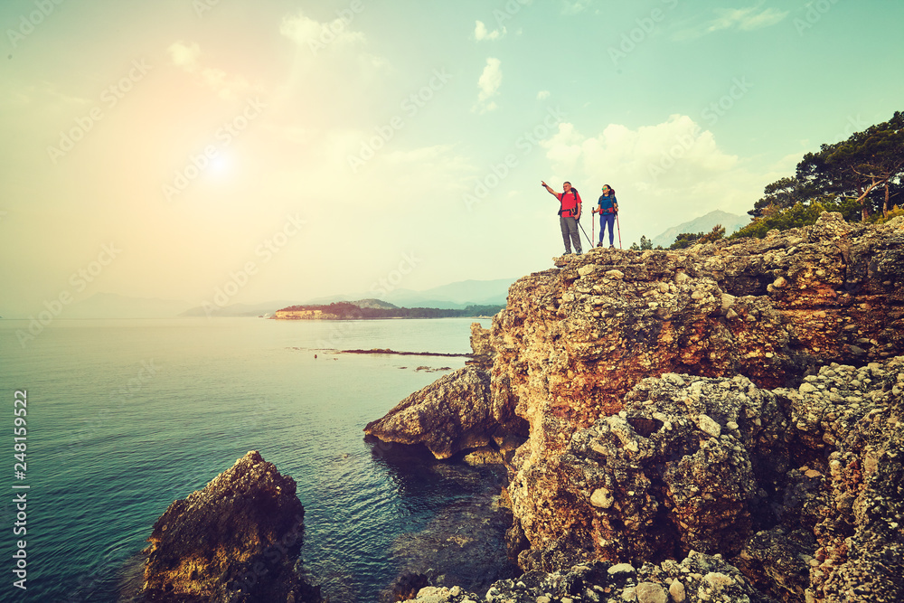 Fototapeta premium Traveling is a tourist route with a backpack.