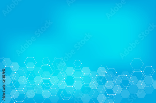 Abstract hexagons pattern for medical or scientific and technological modern design. Abstract texture background with molecular structures and chemical engineering.