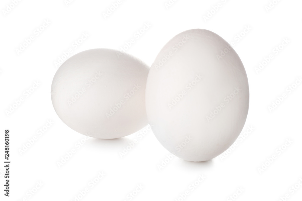 Raw chicken eggs on white background Raw chicken eggs on white background