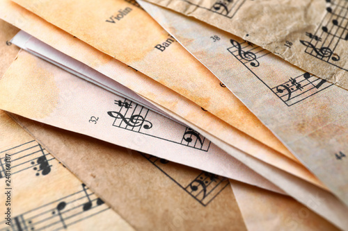 Many old music sheets, closeup