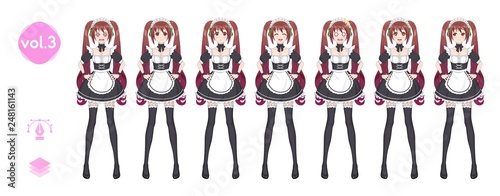 Anime manga girl. Costume of maid cafe