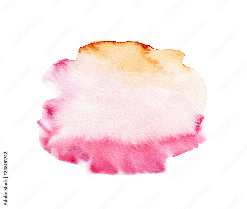 Fototapeta premium Watercolor hand-painted abstract yellow and pink stain illustration on white background