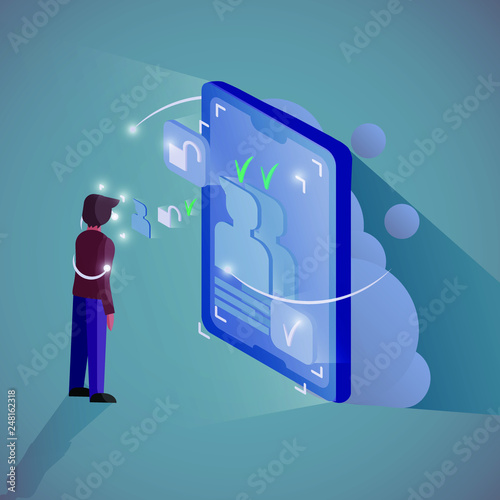 Isometric face ID background vector illustration flat desing 