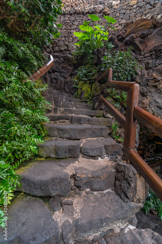 Lanzarote  Spain. Circa February 2019. Entrance to Jameos del Agua a cave with a lake  one of the most important sightseeing spots of Lanzarote  in Canary Islands