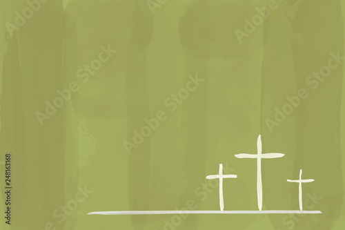 Christian worship and praise. Three crosses in watercolor style.