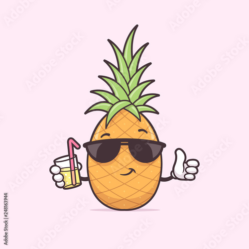 Pineapple sunglasses drinking cocktail drink vector cartoon illustration Stock-vektor | Adobe Stock