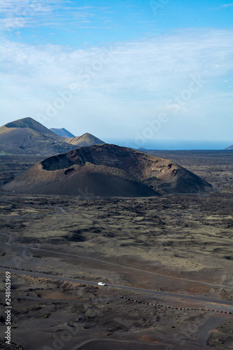 Beautiful landscape with volcano El Cuervo in Lanzarote, Canary Islands in Spain.