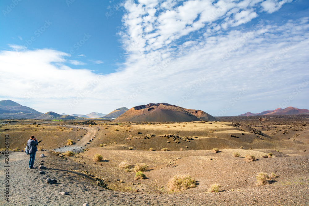 Beautiful landscape with volcano El Cuervo in Lanzarote, Canary Islands in Spain. Beautiful landscape with volcano El Cuervo in Lanzarote, Canary Islands in Spain.