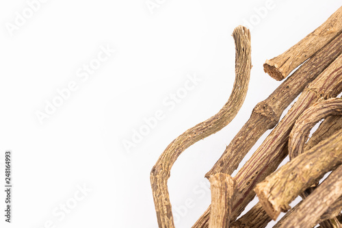 Dried stems of valerian - Valeriana officinalis. Text space