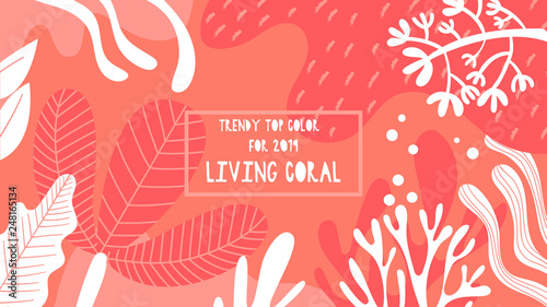Colorful hand-drawn background in living coral tones.Trendy top color for 2019. Vector illustration.