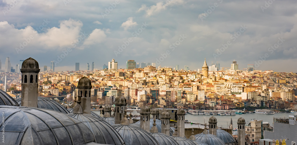 view from Suleymaniye mosque to Bosphorus, Istanbul, Turkey
