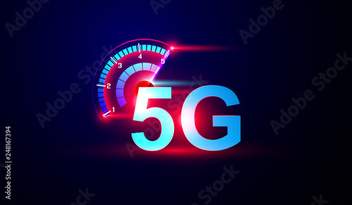 5G network internet logo with speed meter Vector.