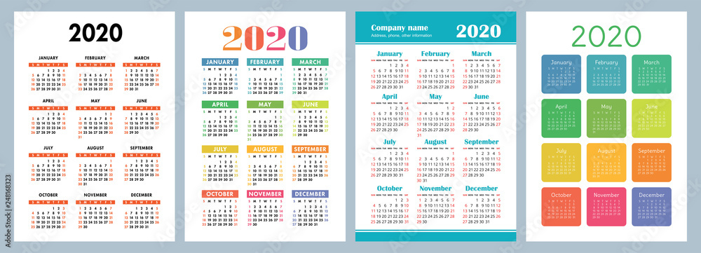 2020 calendar English calender design template colorful 2020 calendar English calender design template colorful