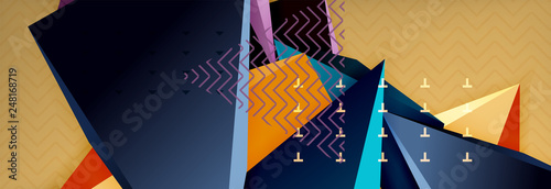 Vector 3d triangular shapes abstract background, origami futuristic template with lines