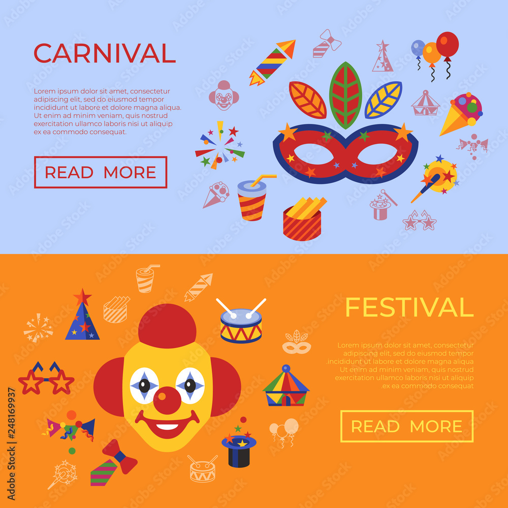 Digital vector carnival and circus simple icons Digital vector carnival and circus simple icons