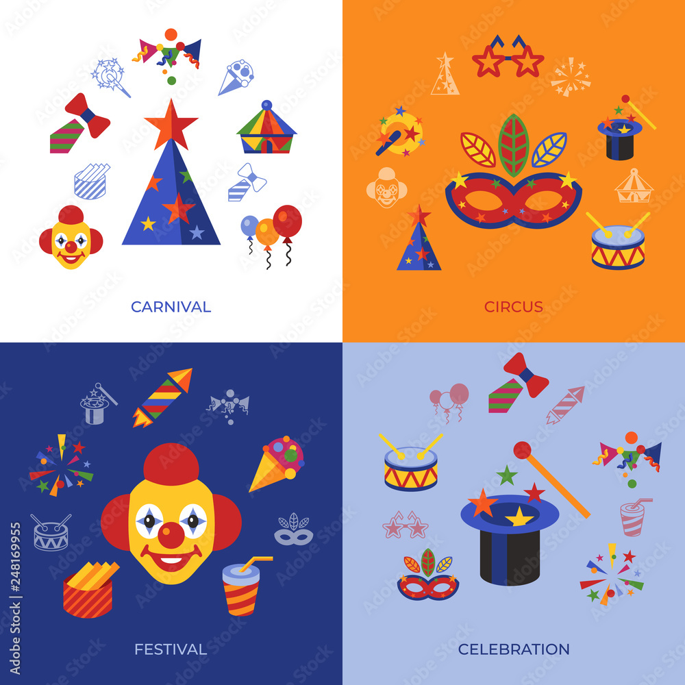 Naklejka premium Digital vector carnival and circus simple icons