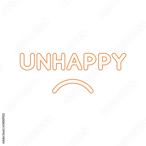 Flat design style vector concept of unhappy text with sulking mouth on white. White and colored outlines.