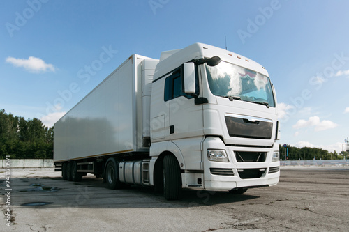 white truck with trailer