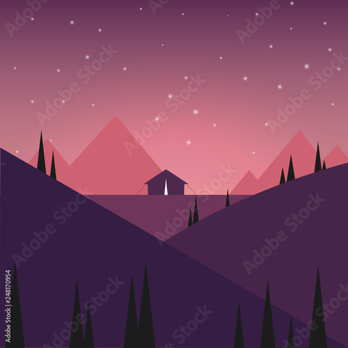 Tent in the night mountains