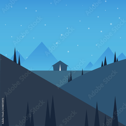 Tent in the night mountains