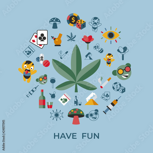 Digital vector freaks and drugs simple icons