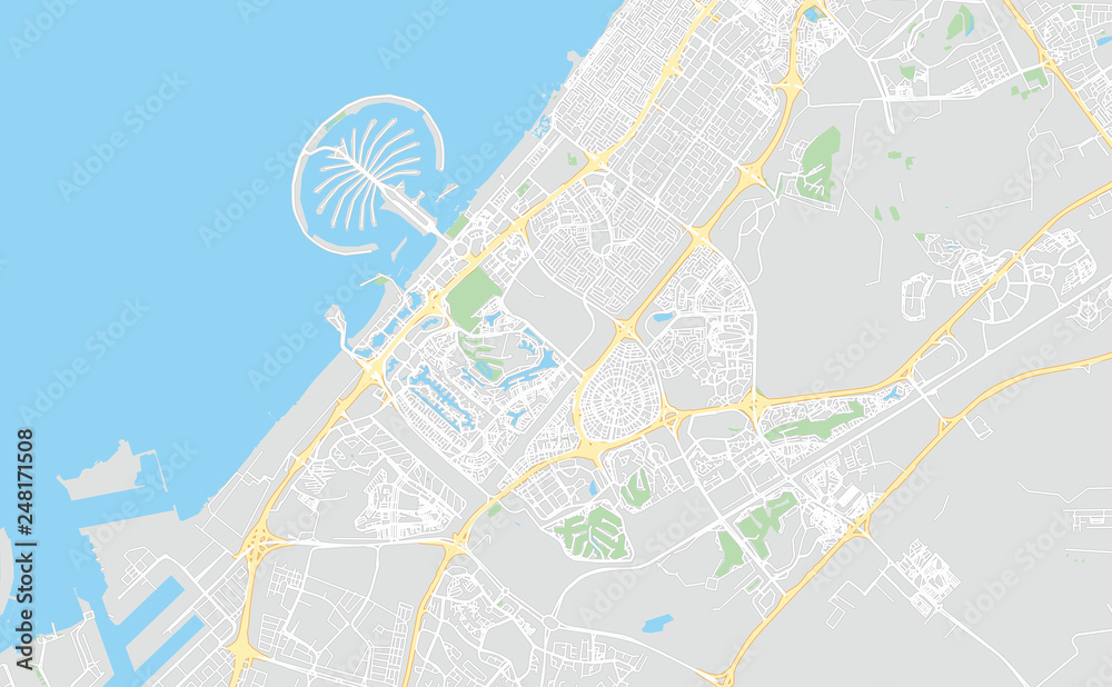 Dubai, UAE, classic colors, printable map