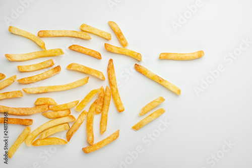 french fries isolated on white, top view