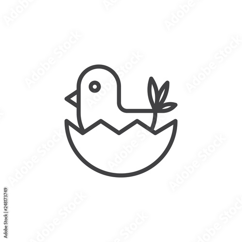 Cracked hen's egg with chicken line icon. linear style sign for mobile concept and web design. Easter egg with baby chick outline vector icon. Symbol, logo illustration. Pixel perfect vector graphics