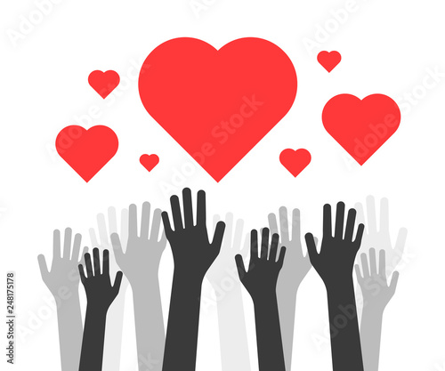 hands up with hearts like volunteers charity