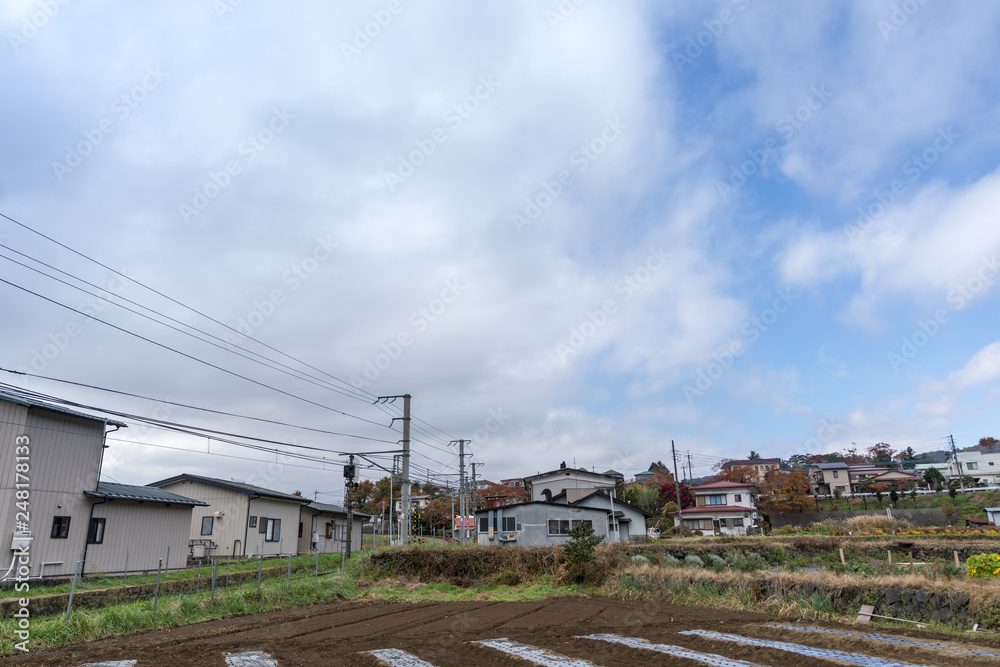 Kawaguchi-ko Yamanashi, NOV 08, 2018 :Car on the road and crosswalk in Kawaguchi-ko Yamanashi , Japan Kawaguchi-ko Yamanashi, NOV 08, 2018 :Car on the road and crosswalk in Kawaguchi-ko Yamanashi , Japan