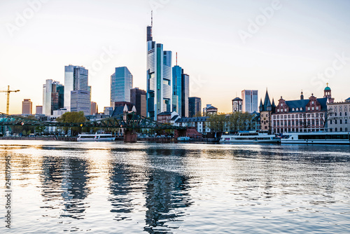 View of Frankfurt am Main, skyline at dusk, Germany, Europe