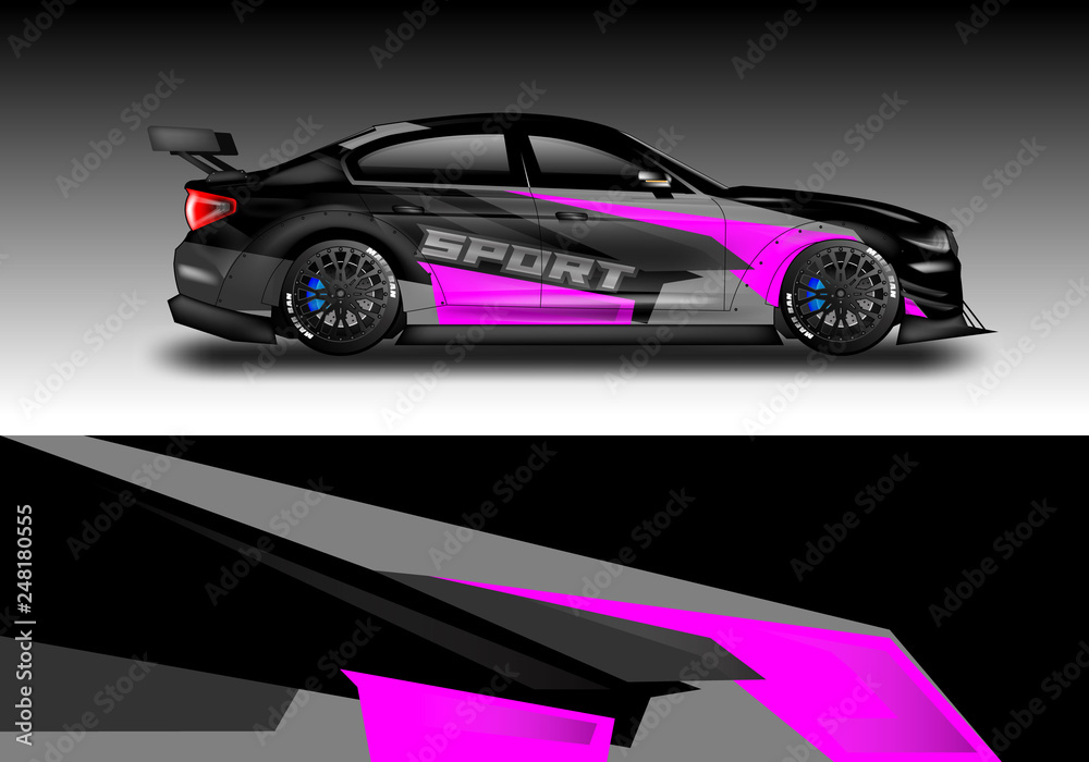 Car wrap decal design vector. Graphic abstract background kit designs for vehicle, race car, rally, livery 